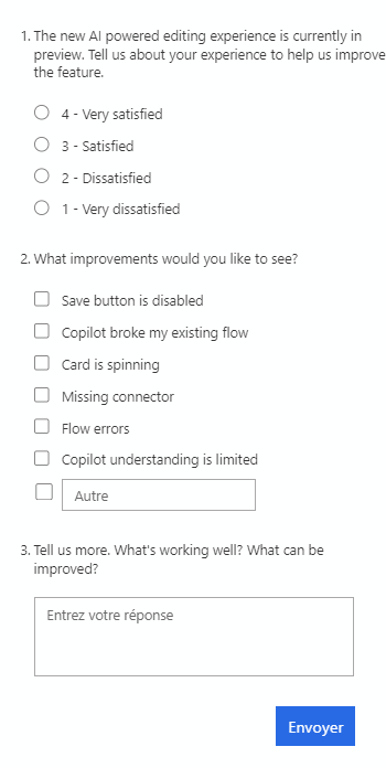 Capture d’écran des options disponibles dans le formulaire de commentaires.
