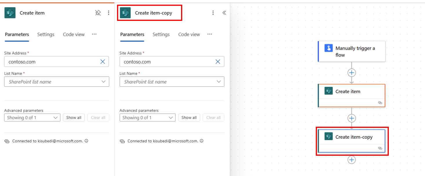 Capture d’écran d’une action épinglée à côté du volet de configuration ouvert.