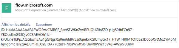 Capture d’écran de la suppression d’événements Power Automate dans le tableau de bord de confidentialité Microsoft.