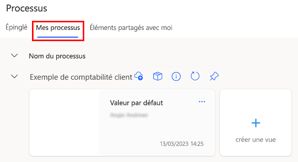 Capture d’écran de l’onglet «&nbsp;Mes processus&nbsp;» dans l’application de bureau Process Mining.