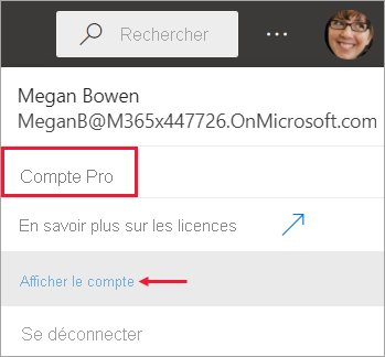 Screen capture showing license type displayed with account profile.
