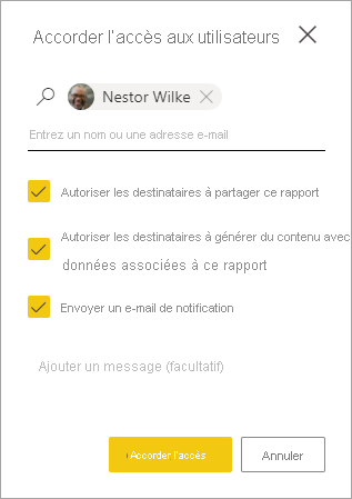 Screenshot of Grant people report access dialog.