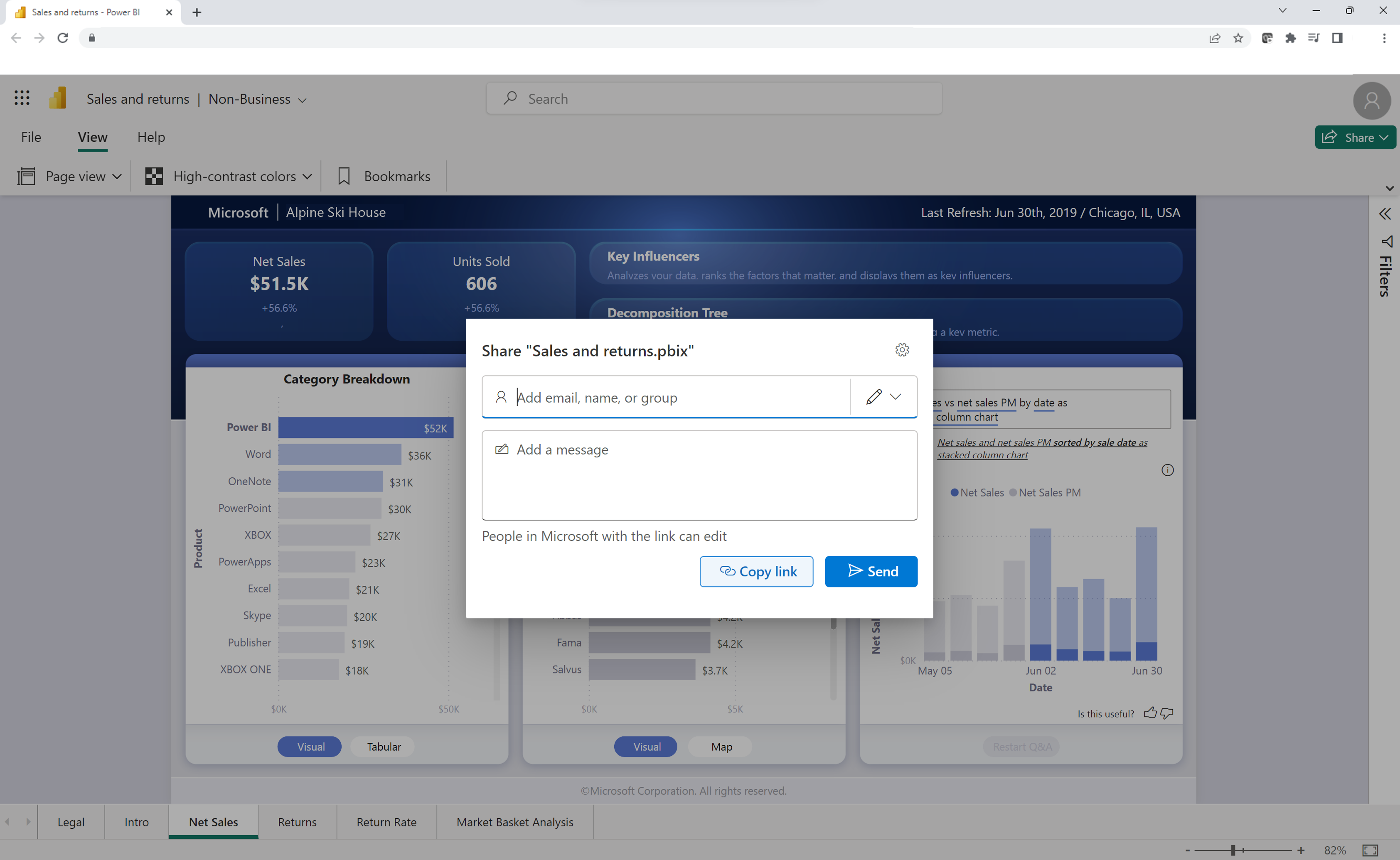 Capture d'écran de la boîte de dialogue de partage dans OneDrive et SharePoint.