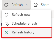 Option de menu Actualiser l’historique sous Actualiser pour un modèle sémantique
