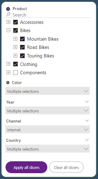 Capture d’écran montrant le bouton Appliquer tous les segments dans Power BI.