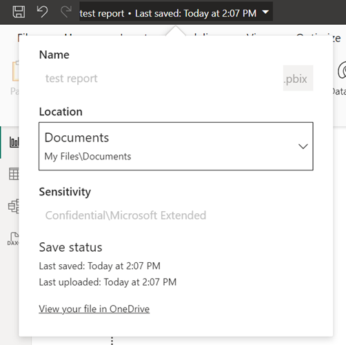 Capture d’écran montrant le lien vers le fichier dans OneDrive.