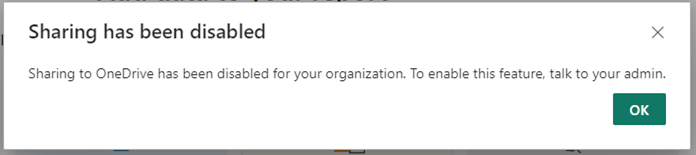 Capture d’écran de la notification lorsque le partage est désactivé.