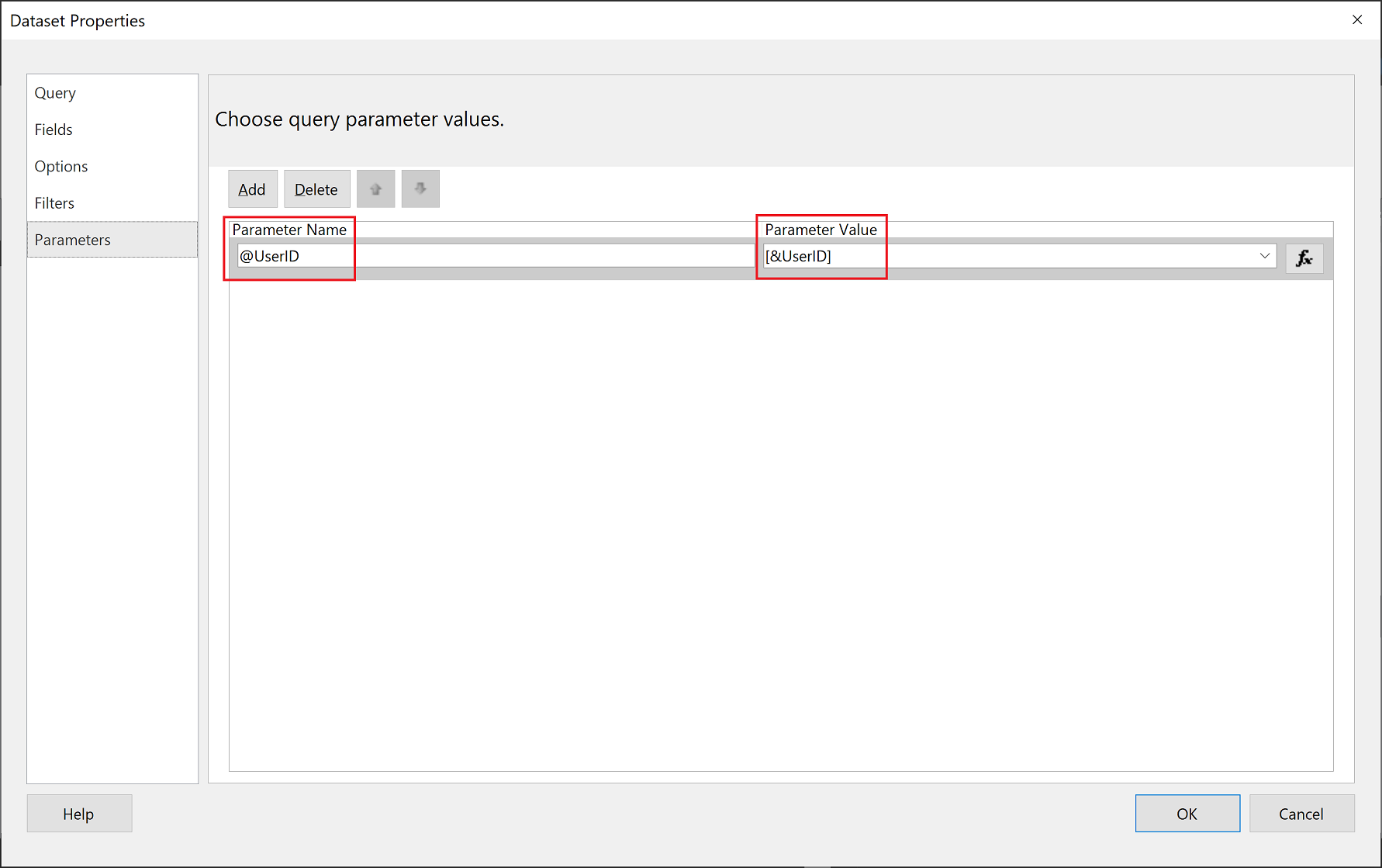 Nom du paramètre du Générateur de rapports Power BI