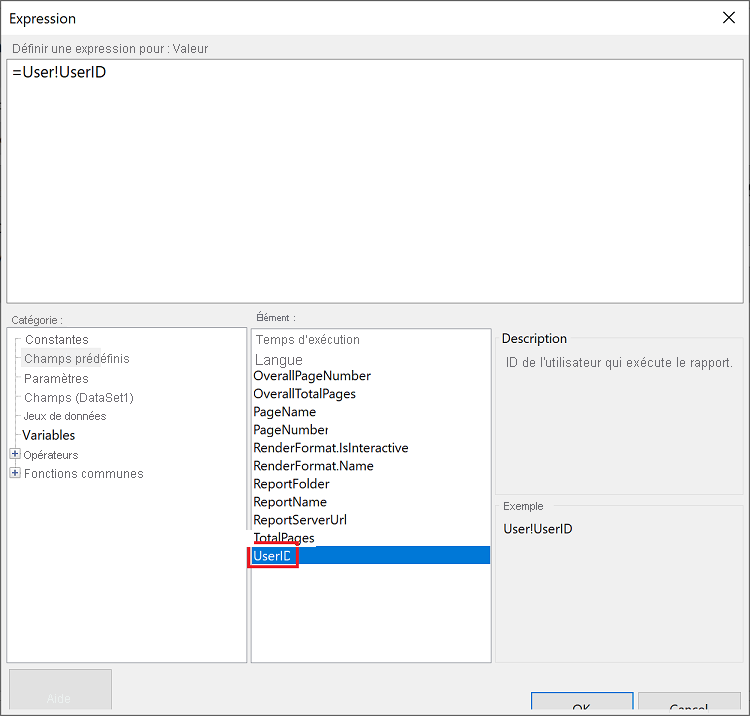UserID du Générateur de rapports Power BI