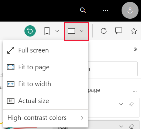 Capture d’écran des options du menu Affichage dans la barre d’action.