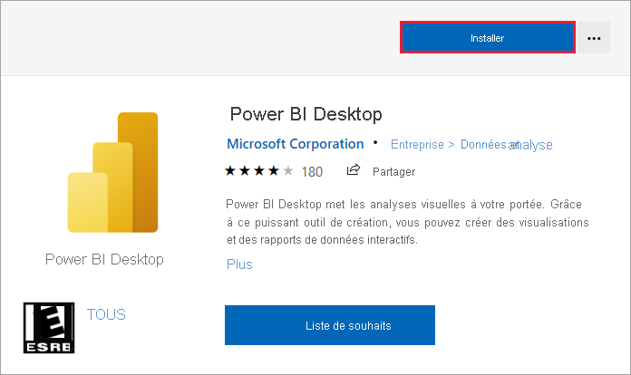 Screenshot of Microsoft Store showing the Power BI Desktop install option.