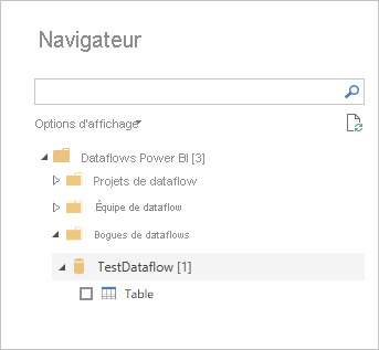 Capture d’écran du navigateur dans Power BI Desktop choisissant les flux de données à connecter.