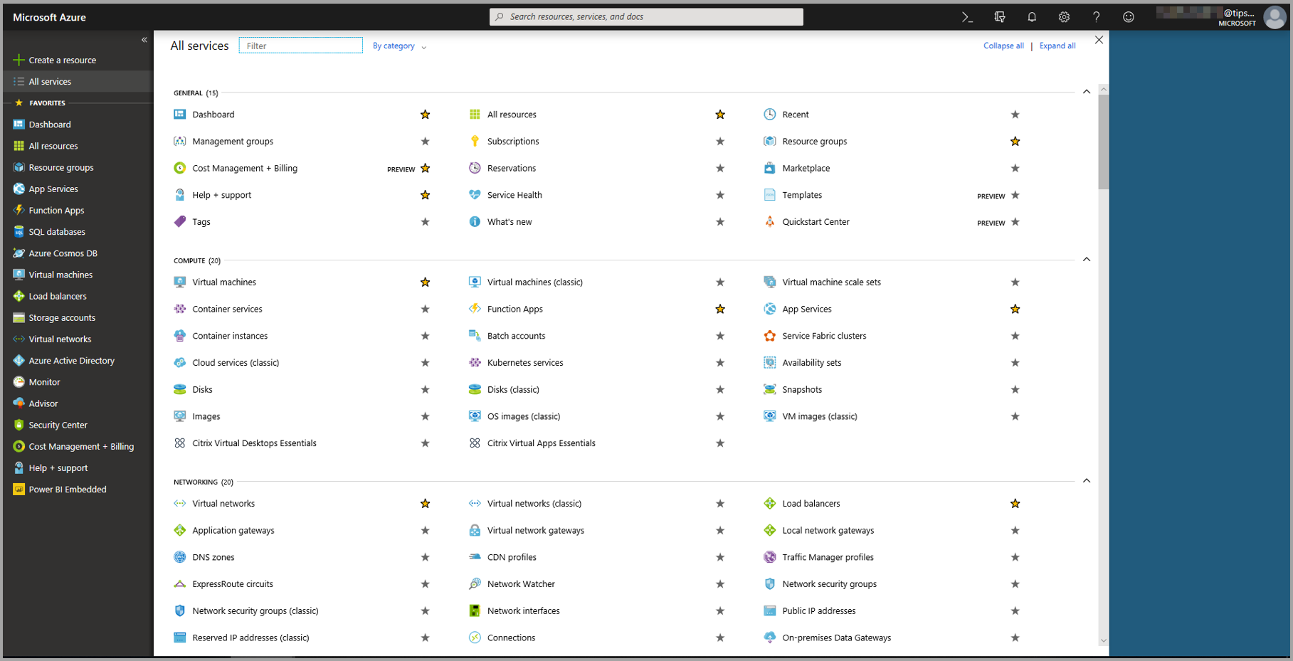 Capture d’écran de la page Abonnements Azure.