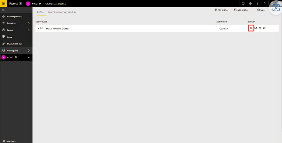 Capture d’écran de l’icône Modifier la table mise en évidence pour une entité de dataflow.