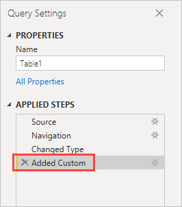 Capture d’écran de l’historique DES ÉTAPES APPLIQUÉEs mettant en évidence la dernière étape effectuée.