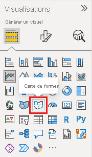 Capture d’écran du volet Visualisations avec l’icône Carte de formes sélectionnée.