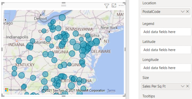 Screenshot of data sent to Bing Maps.