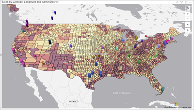 Capture d’écran du visuel Azure Maps pour Power BI.