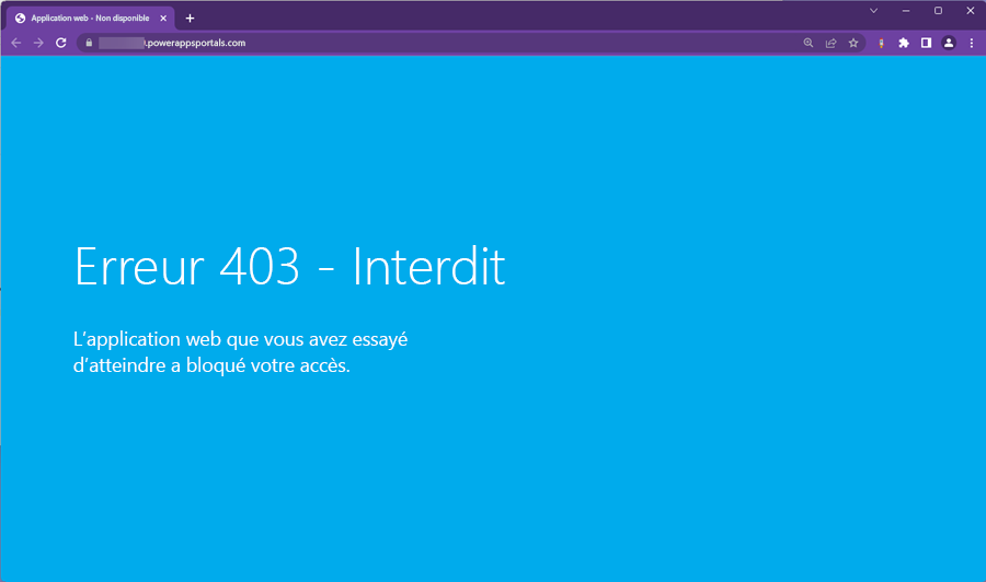 Erreur&nbsp;403 lors de l’accès au site web.