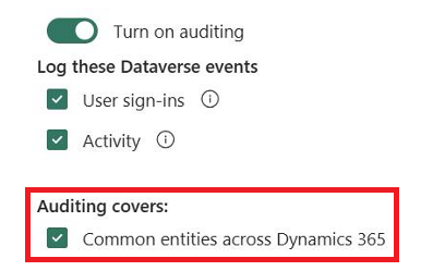 Sélectionnez les entités courantes pour activer l’audit pour ces tables.