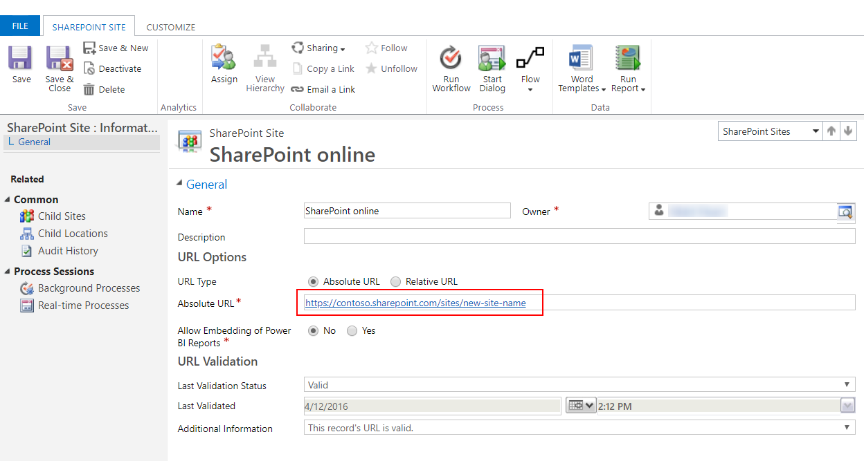 Entrer l’URL relative SharePoint Entrer l’URL relative SharePoint.