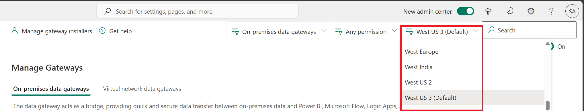 Gérez par région de passerelle.