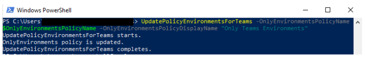 La fonction UpdatePolicyEnvironmentsForTeams.