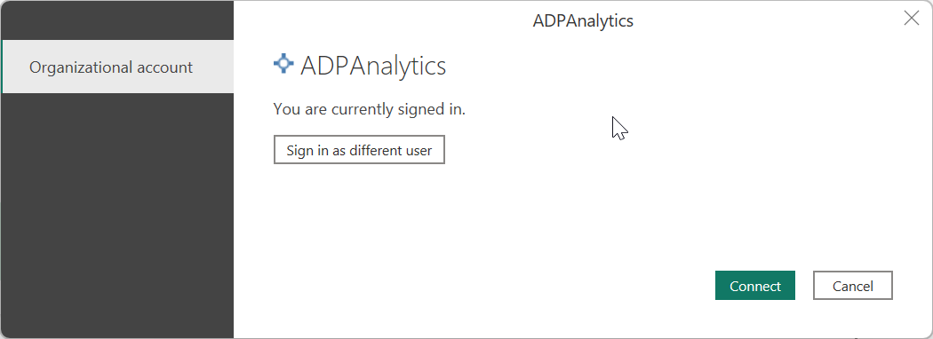 Capture d’écran de la boîte de dialogue d’authentification dans laquelle vous vous connectez à ADP Analytics.