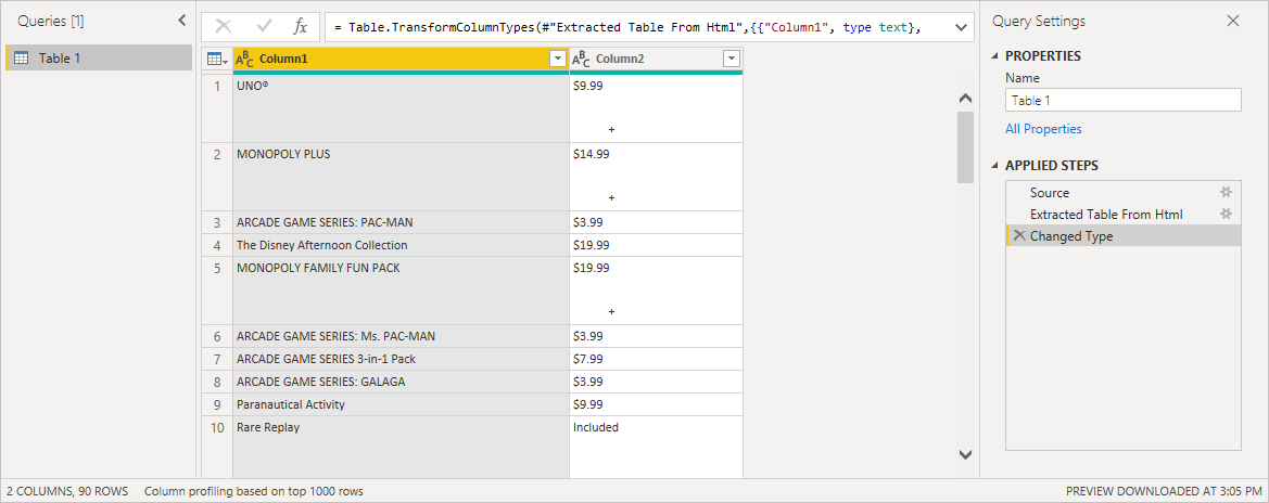 Capture d’écran de l’éditeur Power Query dans lequel vous pouvez appliquer d’autres transformations.