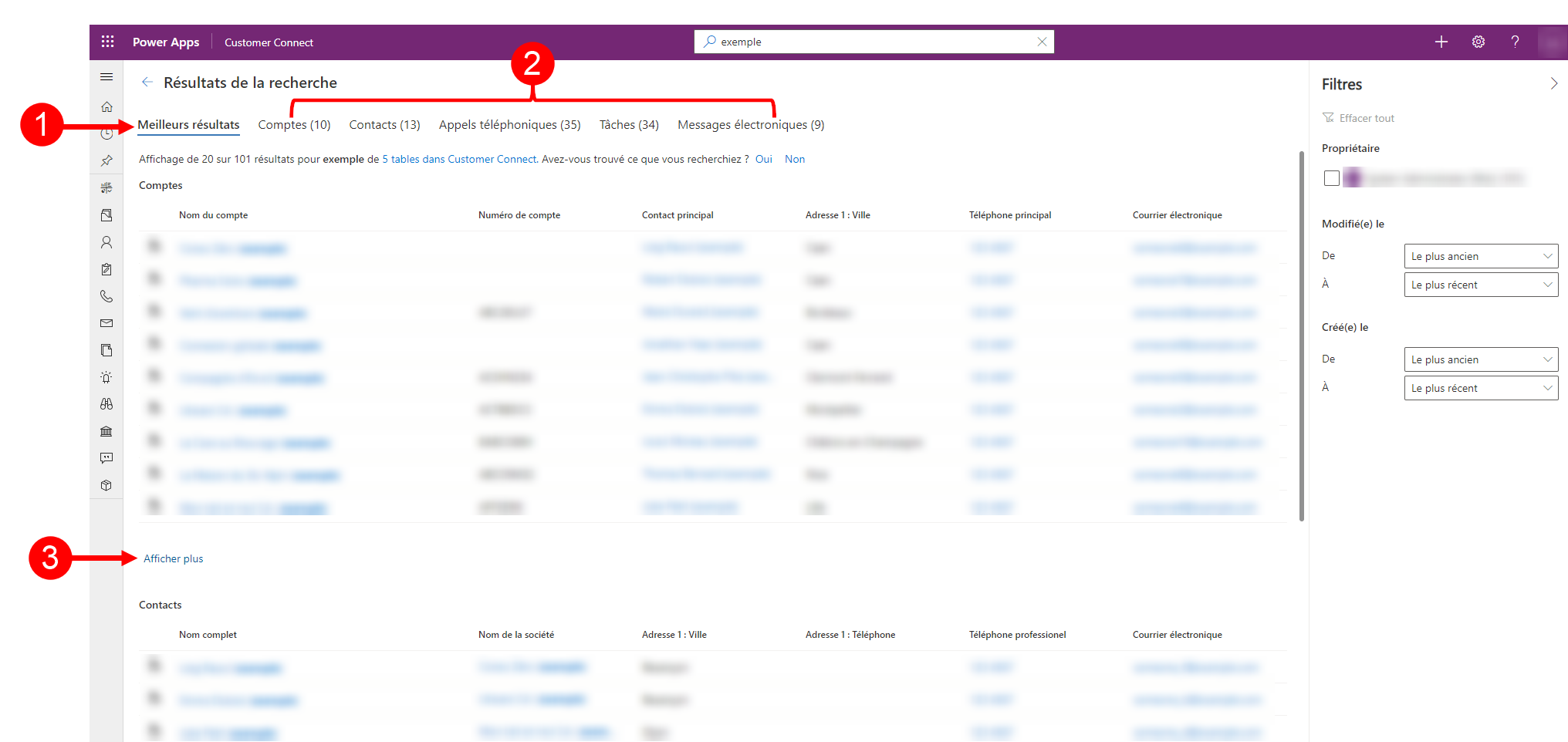 Exemple des meilleurs résultats de recherche de trois tableaux différents Exemple de principaux résultats de recherche provenant de trois tables différentes.