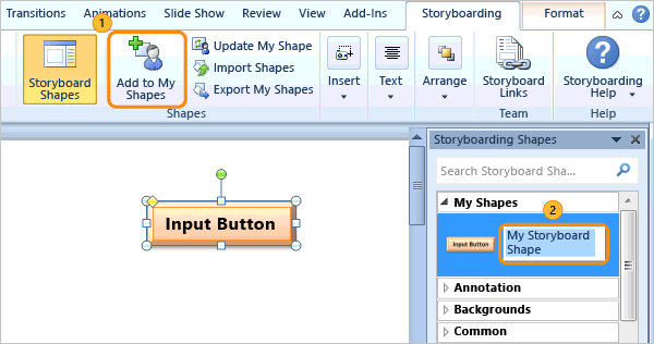 Save a custom shape to MyShapes category