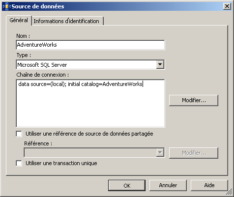 Boîte de dialogue Source de données