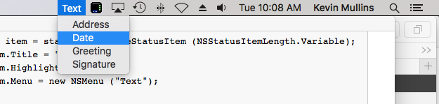 Menu de la barre d’état en cours d’exécution Menu de la barre d’état en cours d’exécution