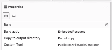 Outil personnalisé spécifié dans les propriétés d’un fichier de ressources