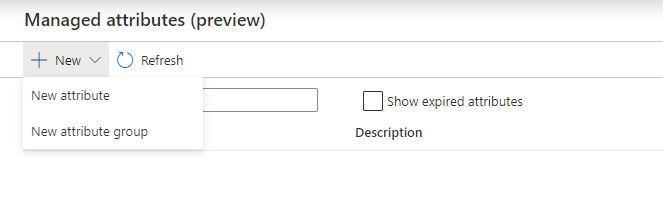 Capture d’écran montrant comment créer un nouvel attribut managé ou un groupe d’attributs.