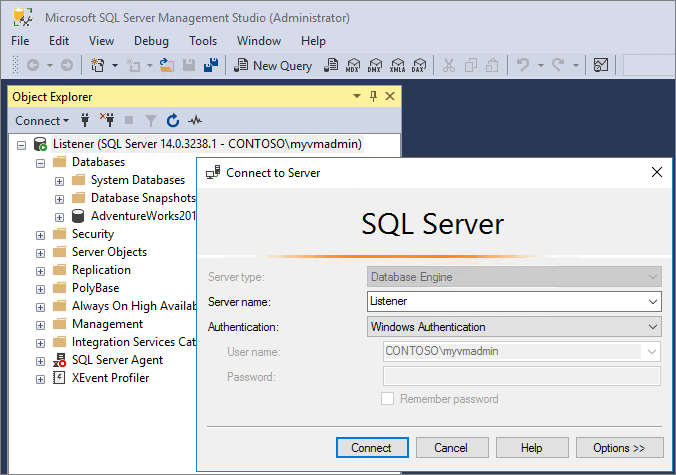 Se connecter à l’écouteur dans SSMS