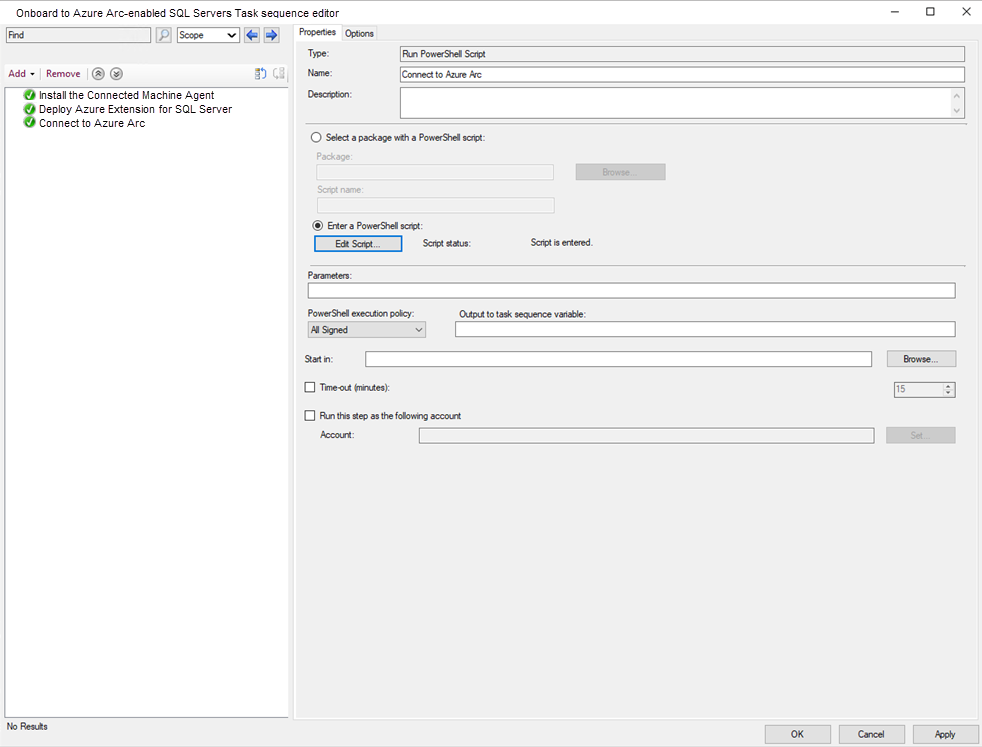 Capture d’écran montrant une séquence de tâches en cours de modification dans Configuration Manager.