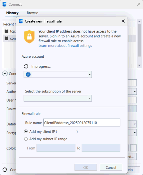 Capture d’écran de la boîte de dialogue Créer une règle de pare-feu dans SSMS.