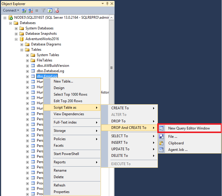 Capture d’écran de la table Script.