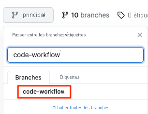 Screenshot of GitHub showing how to select the branch from the drop-down menu.