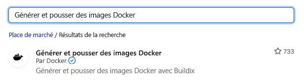 Screenshot that shows the search results that list Build and push Docker images.