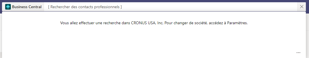Capture d’écran de la page Recherche dans Business Central.