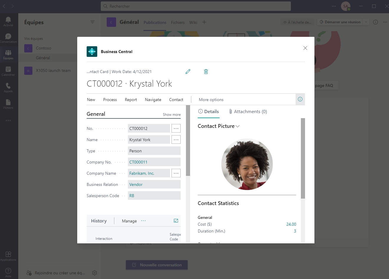 Capture d’écran de Microsoft Teams affichant la vue détaillée du lien partagé.