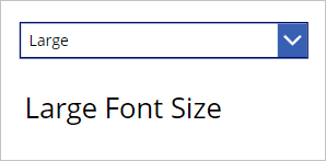 Capture d’écran de la même liste déroulante affichant l’option Grande et le même libellé de texte affichant une police de taille 24.