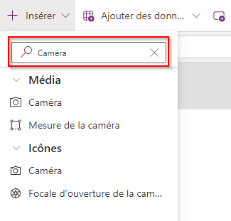Capture d’écran d’une recherche d’un contrôle Rectangle avec la valeur « rect » saisie dans le champ de recherche et le contrôle Rectangle trouvé.