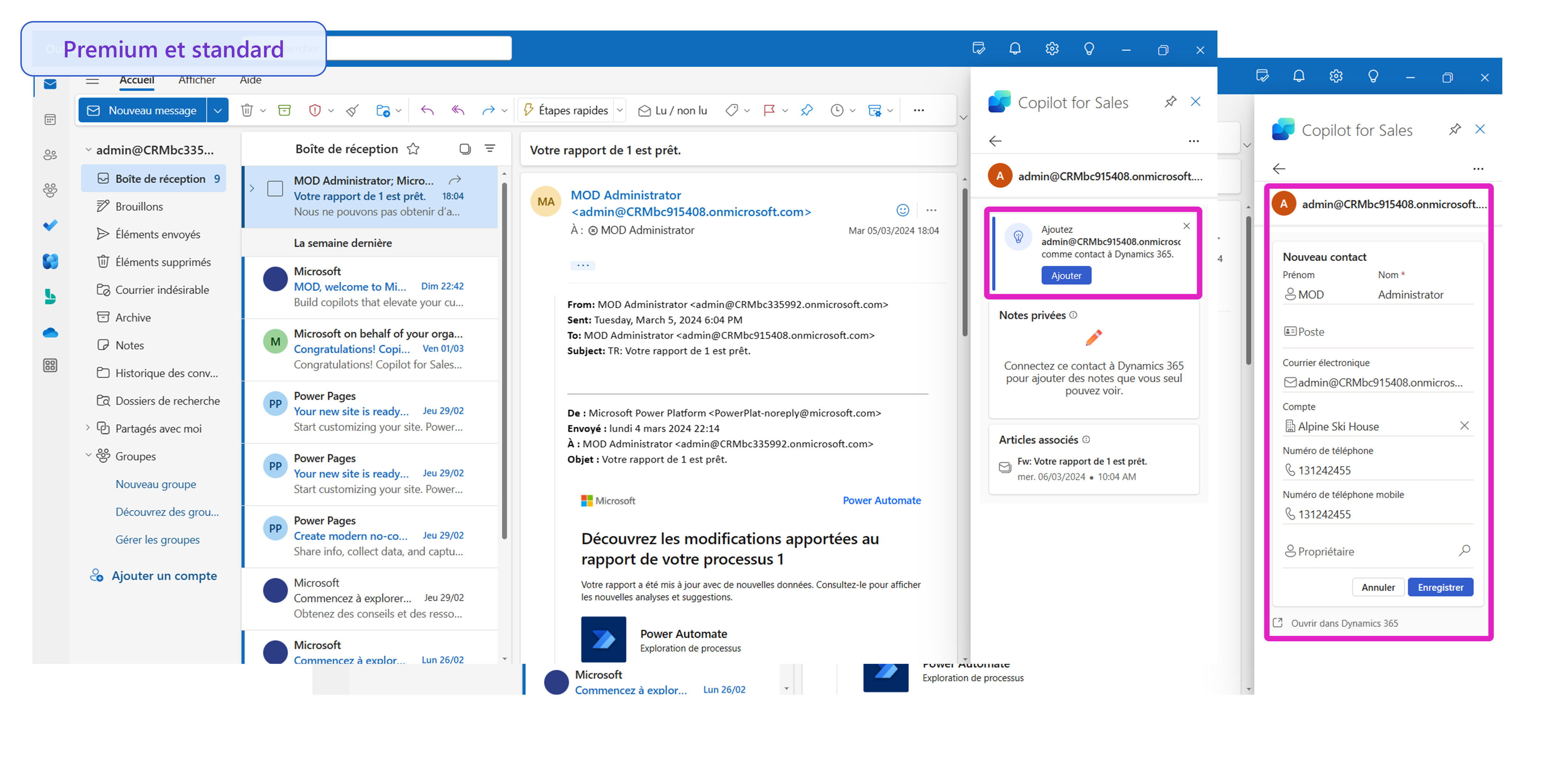 Capture d’écran illustrant l’option permettant d’ajouter des prospects directement depuis Outlook.