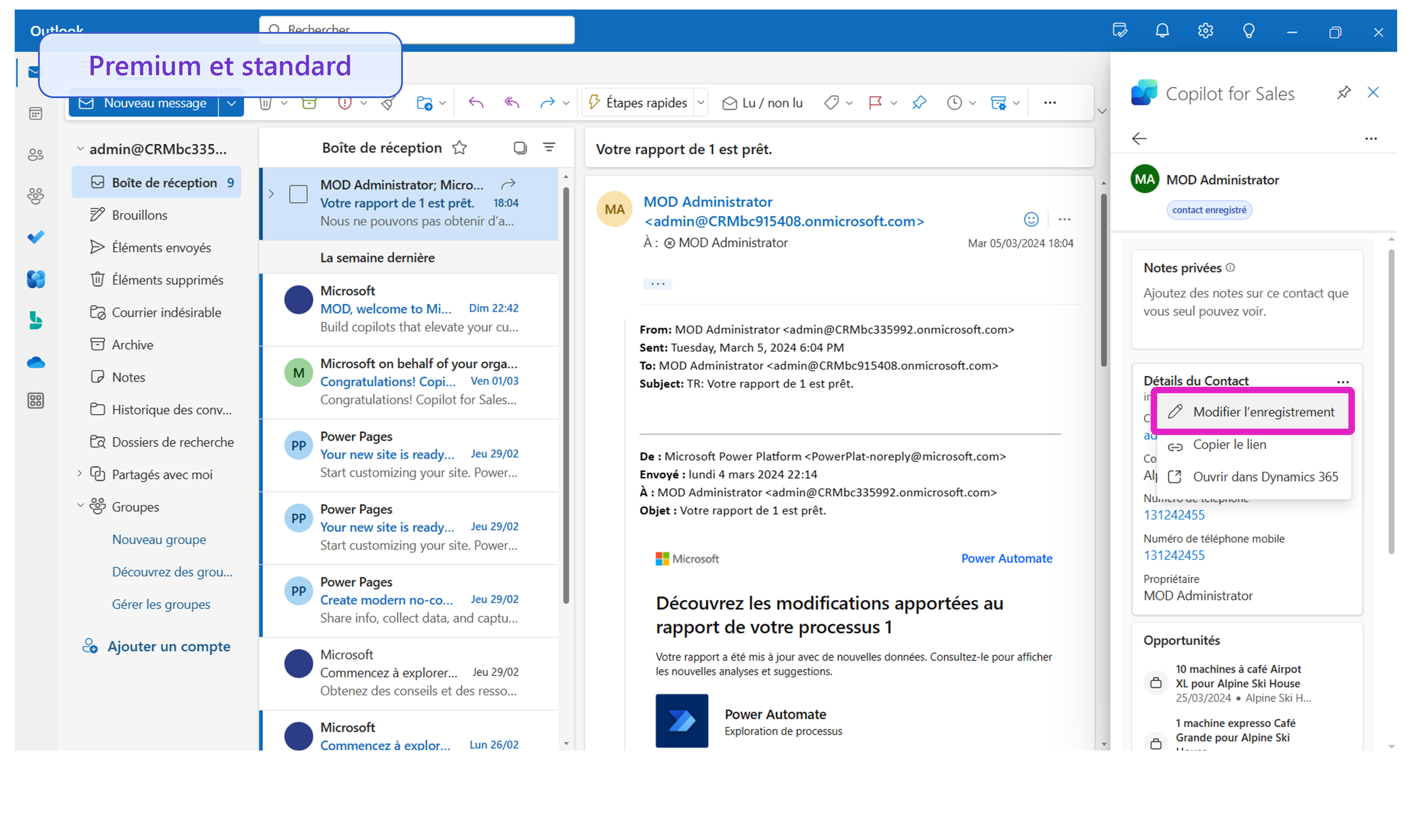 Capture d’écran illustrant l’option permettant de modifier des enregistrements de compte.
