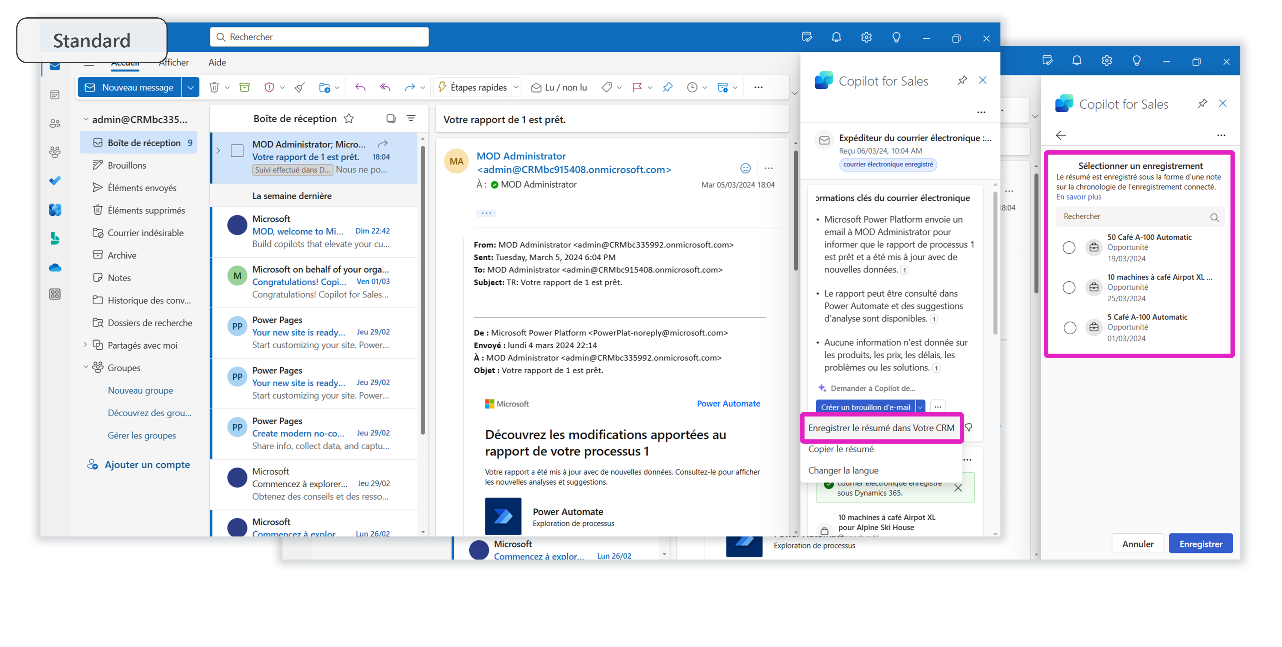 Capture d’écran illustrant l’option permettant d’enregistrer des résumés de fils de discussion des e-mails.
