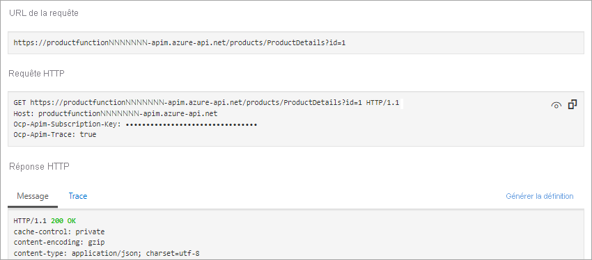 Screenshot showing the **Http request** and **HTTP response** message.