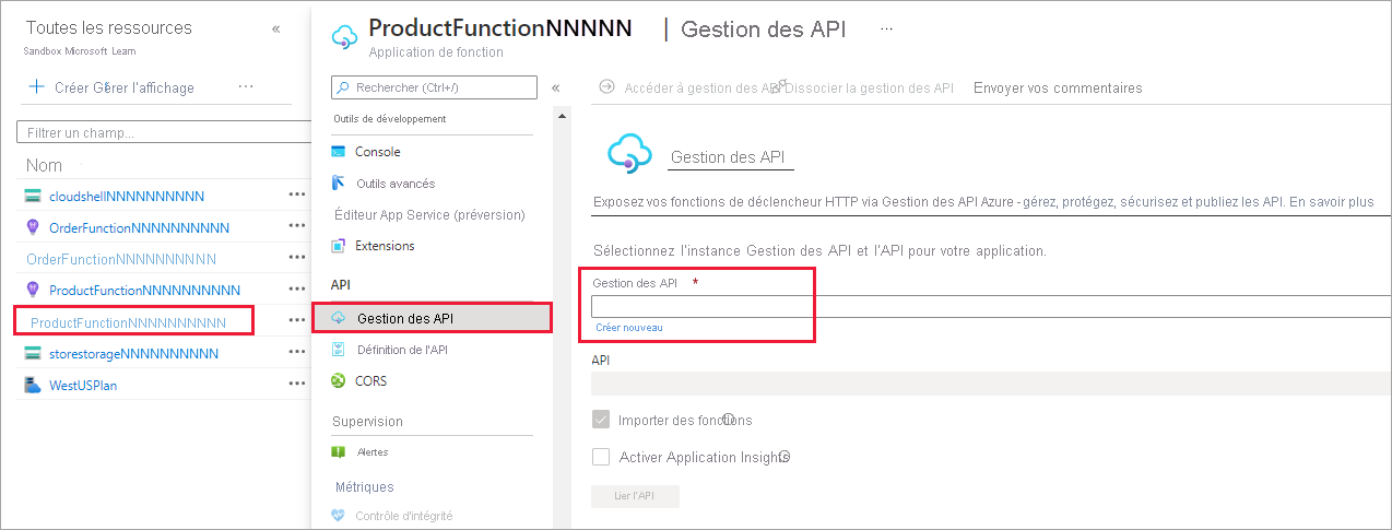 Screenshot showing menu selection to open the API Management app service.